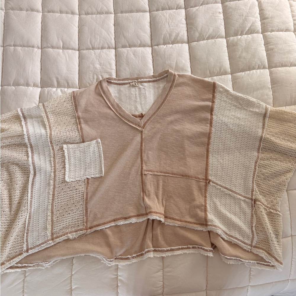 POL Beige and Cream Knit Top